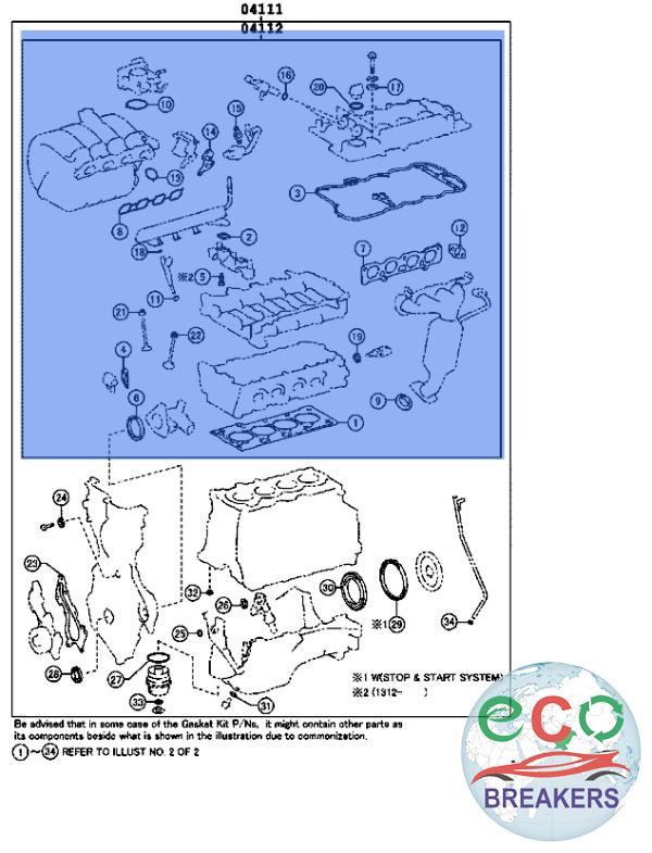 Toyota Yaris MK3 NSP130 62 REG FB11 VVT-i TR 98bph Cylinder Head Gasket 1.3 i 1329 cc Petrol 1NR-FE 1NRFE 6 Speed Manual 5 Door Hatchback