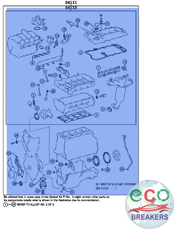 Toyota Yaris MK3 NSP130 62 REG FB11 VVT-i TR 98bph Cylinder Head Gasket Set 1.3 i 1329 cc Petrol 1NR-FE 1NRFE 6 Speed Manual 5 Door Hatchback